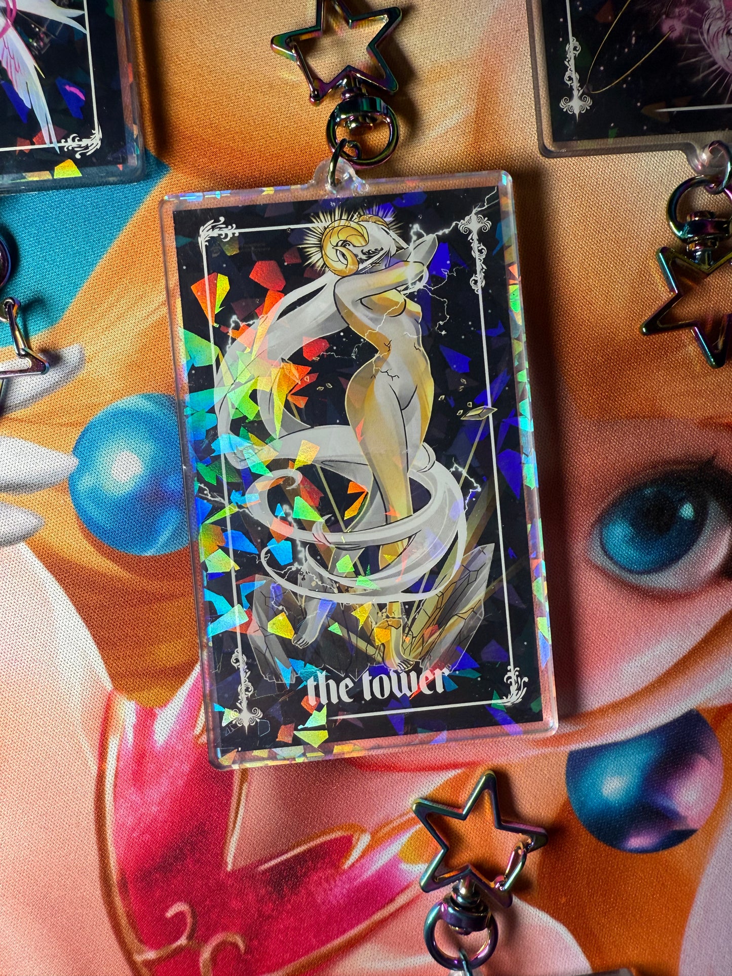 The Tower tarot keychain
